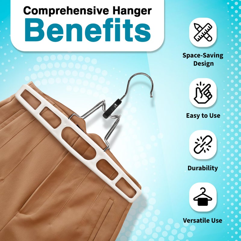Deilsy 10 Pack Pants Hangers Skirt Hangers - Space Saving Pant Hangers With Locking Hook - Versatile Skirt Hangers For Closet Organization - White - Jean Hangers For Men And Women Heavy Duty Hangers - Image 4