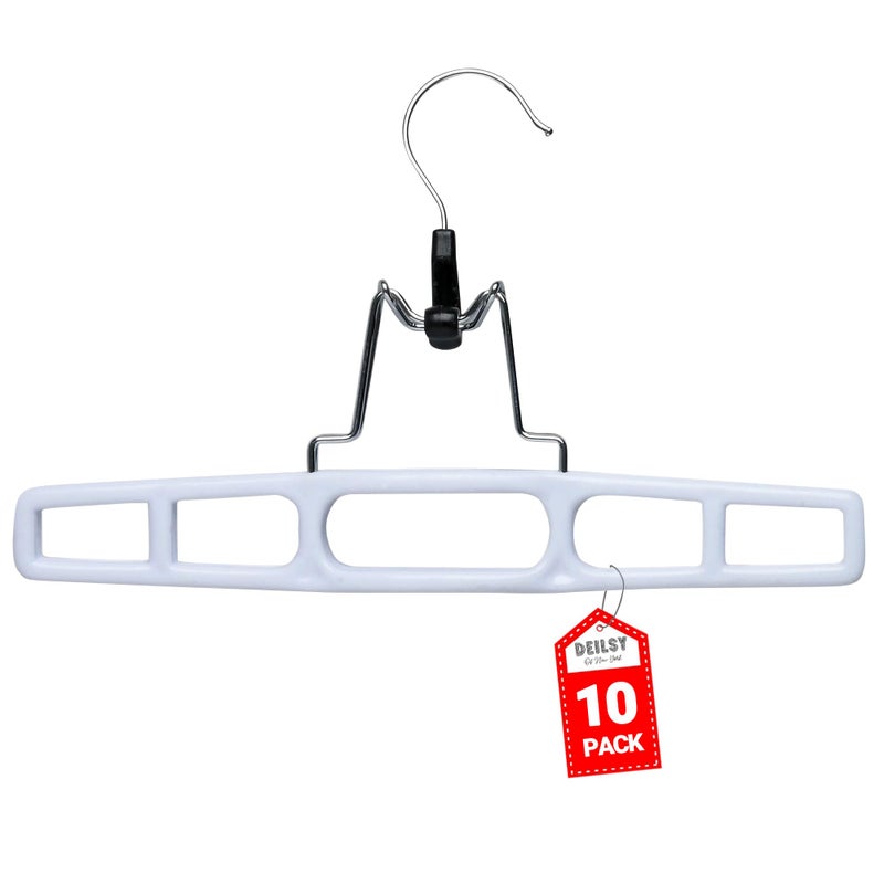 Deilsy 10 Pack Pants Hangers Skirt Hangers - Space Saving Pant Hangers With Locking Hook - Versatile Skirt Hangers For Closet Organization - White - Jean Hangers For Men And Women Heavy Duty Hangers - Image 1