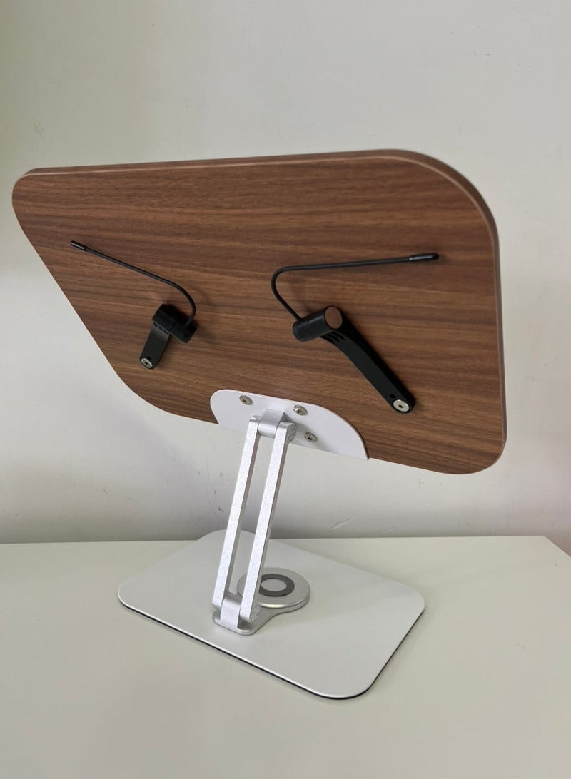 Homex Ergonomic Bamboo Book Stand with Heavy-Duty Metal Base – Hands-Free Reading Holder with Adjustable Angles & Page Clips" - Image 5