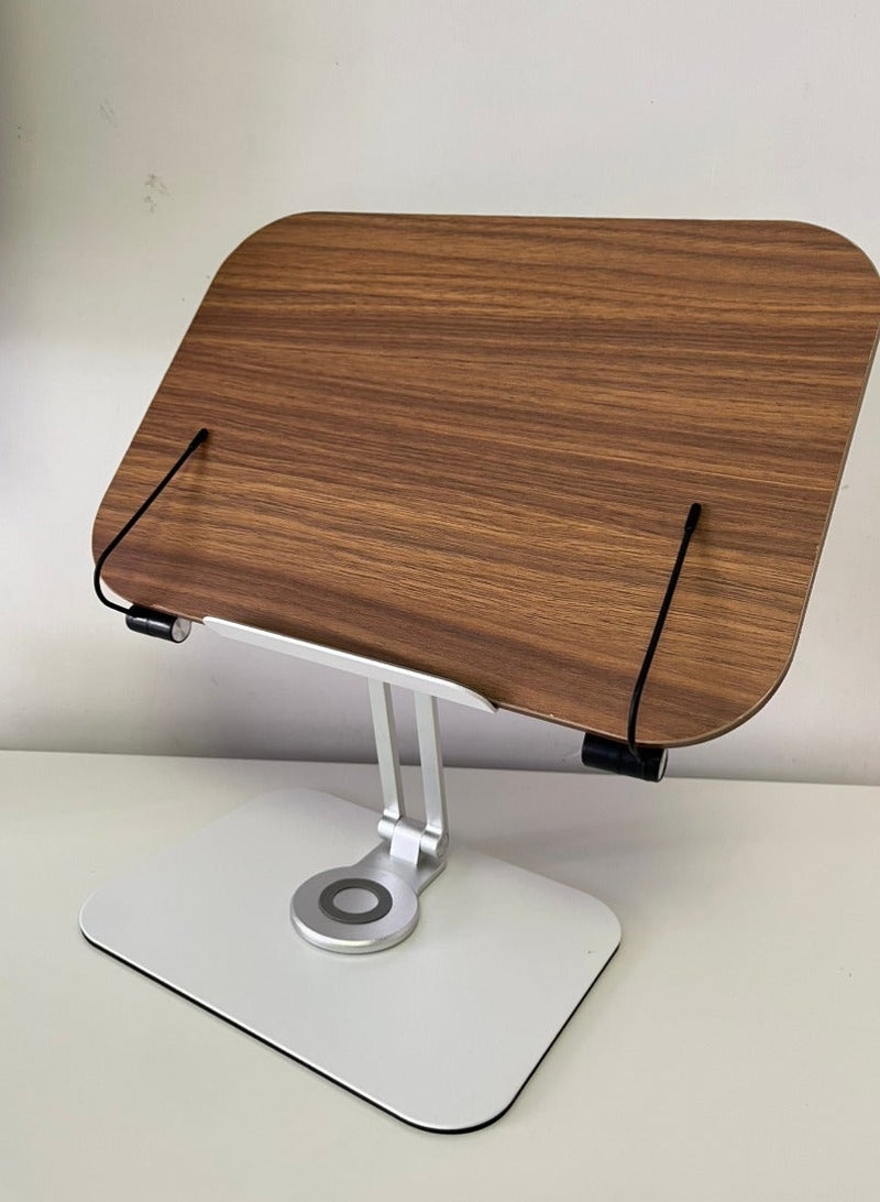 Homex Ergonomic Bamboo Book Stand with Heavy-Duty Metal Base – Hands-Free Reading Holder with Adjustable Angles & Page Clips" - Image 4