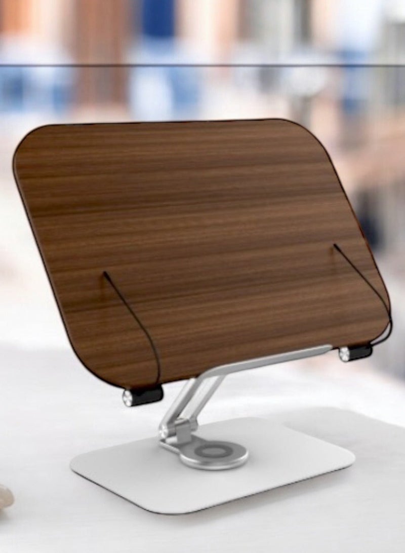 Homex Ergonomic Bamboo Book Stand with Heavy-Duty Metal Base – Hands-Free Reading Holder with Adjustable Angles & Page Clips" - Image 2