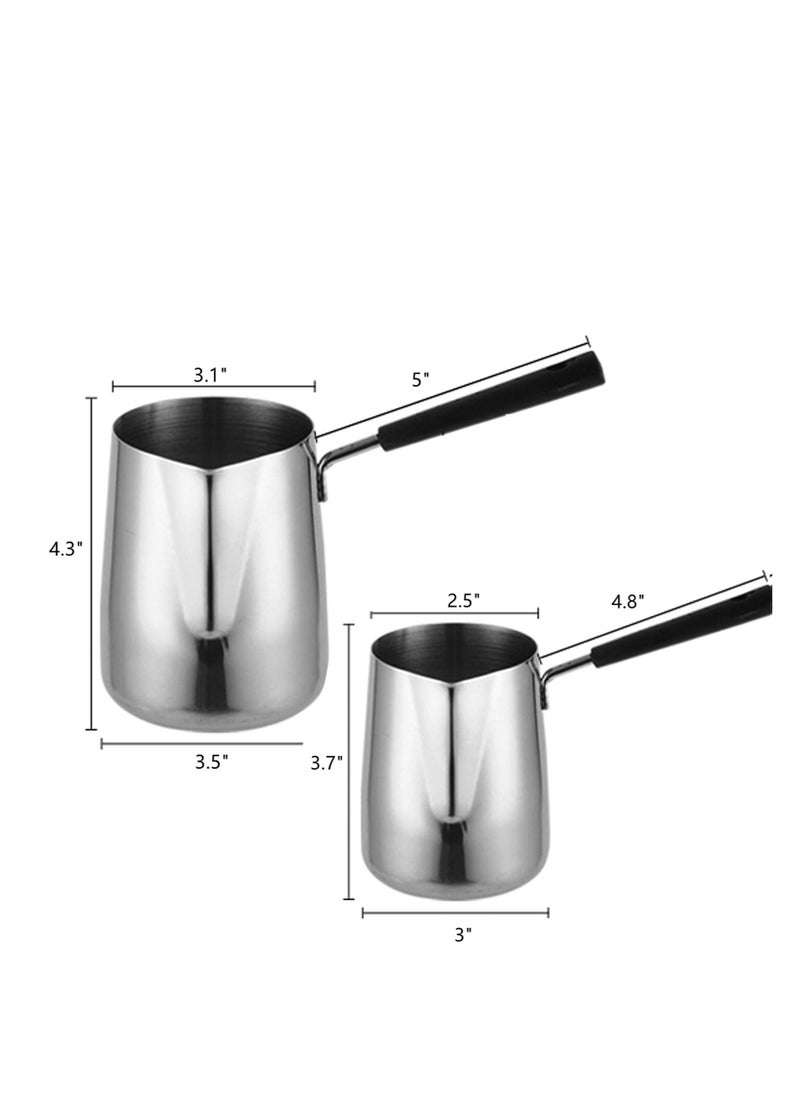 Y&D Set of 2 Milk Butter Warmer Pot, 12oz/22oz Turkish Coffee Stovetop Chocolate Melting Pan, Cezve Ibrik Briki Greek Arabic Maker for Maple Syrup, Sauce Heating, 18/8 Stainless Steel  - Image 2