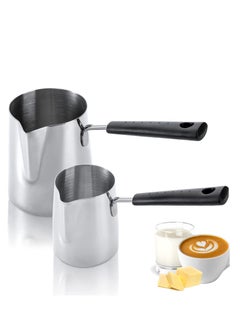 Y&D Set of 2 Milk Butter Warmer Pot, 12oz/22oz Turkish Coffee Stovetop Chocolate Melting Pan, Cezve Ibrik Briki Greek Arabic Maker for Maple Syrup, Sauce Heating, 18/8 Stainless Steel  - Image 1
