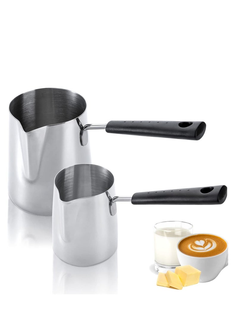 Y&D Set of 2 Milk Butter Warmer Pot, 12oz/22oz Turkish Coffee Stovetop Chocolate Melting Pan, Cezve Ibrik Briki Greek Arabic Maker for Maple Syrup, Sauce Heating, 18/8 Stainless Steel  - Image 1