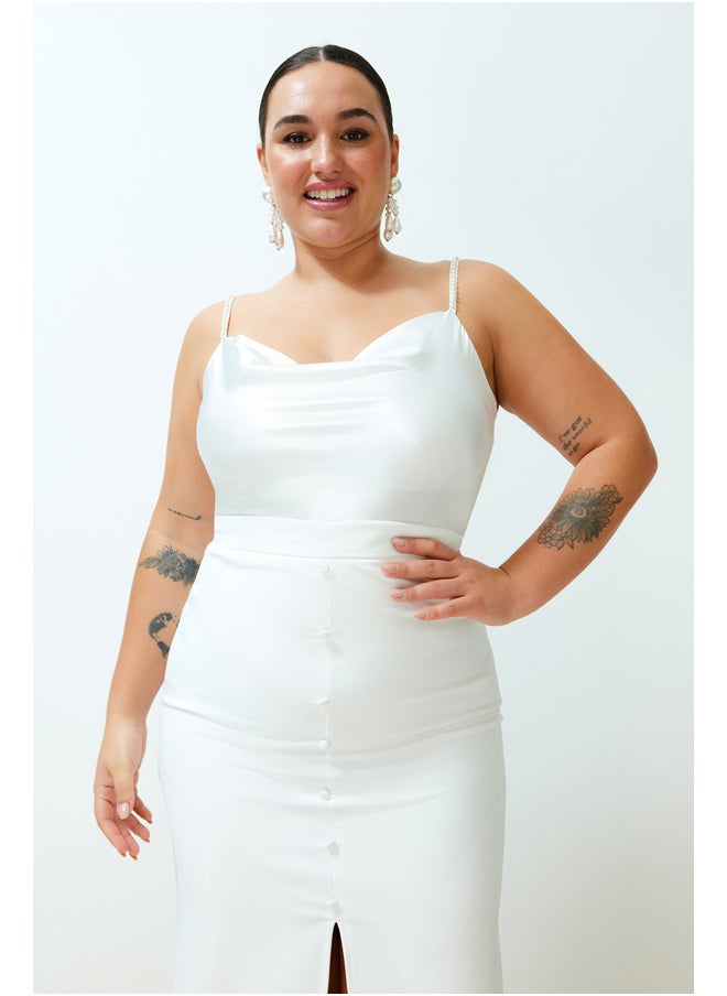 trendyol - Basic Plain Weave Satin Blouse in Ecru with Polka Dot Collar. - Image 1