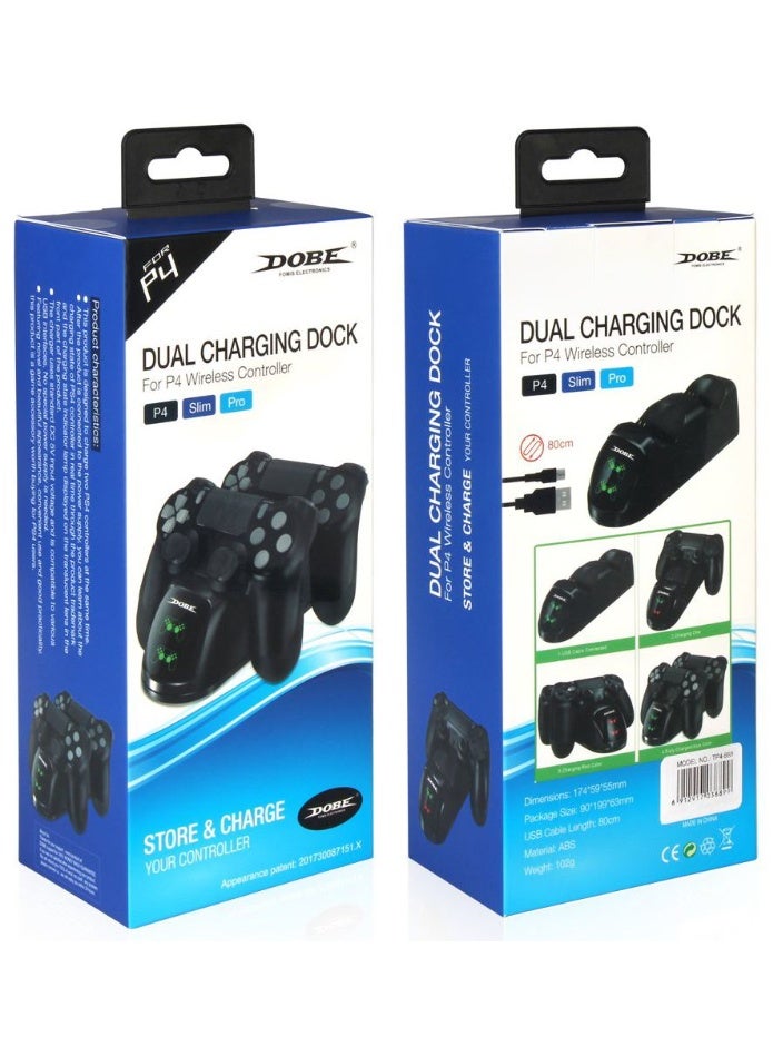 DOBE Dual Charging Station for PS4 Controllers, Fast & Smart Charging, Sleek Modern Design & Slim - Charging Adapter with Micro Cable (Black, TP4-1781) - Image 3