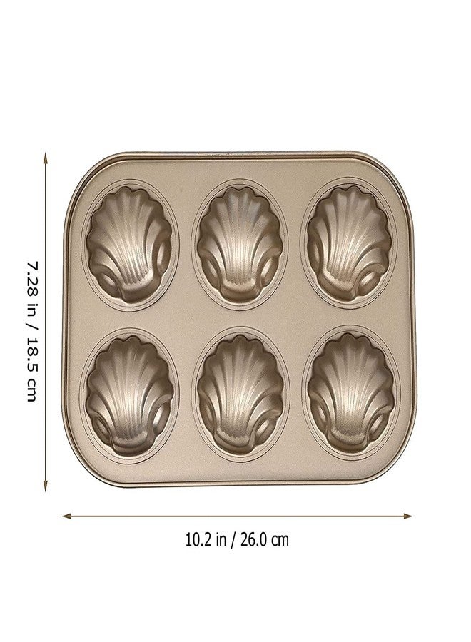 Zeinwap Stainless Steel Cake Mould Muffin 6-Cavity Madeleines Cake Baking Pans Tray Shell Shaped Mold Nonstick (1Pc,Gold) (Shell Shape Round) - Image 3