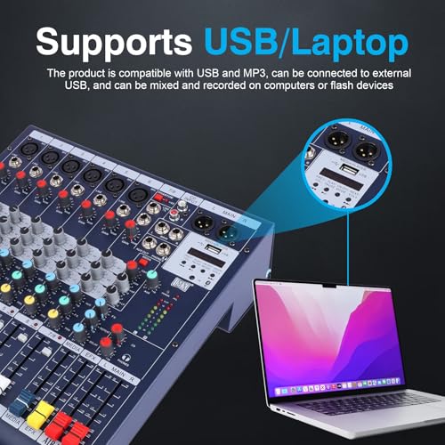 MX 8-Channel Professional Audio Mixer with Bluetooth, USB, MP3 Player – DJ Console with Mic/Line Inputs, Stereo FX, Live Sound Mixer for Recording, Streaming, Karaoke, Stage & Events - Image 3