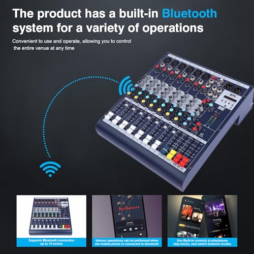 MX 8-Channel Professional Audio Mixer with Bluetooth, USB, MP3 Player – DJ Console with Mic/Line Inputs, Stereo FX, Live Sound Mixer for Recording, Streaming, Karaoke, Stage & Events - Image 2
