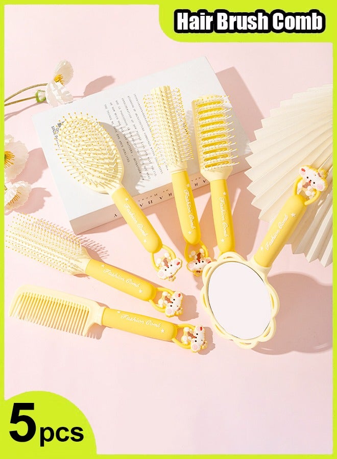 مجموعة فرشاة شعر، مجموعة من 5 قطع من فرشاة الشعر وأمشاط الشعر مع دبابيس نايلون لفك التشابك، أمشاط شعر مبطنة بفرشاة جافة ورطبة للنساء والرجال والأطفال - Image 1