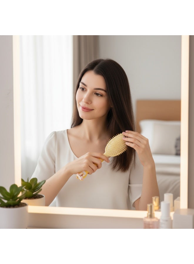 مجموعة فرشاة شعر، مجموعة من 5 قطع من فرشاة الشعر وأمشاط الشعر مع دبابيس نايلون لفك التشابك، أمشاط شعر مبطنة بفرشاة جافة ورطبة للنساء والرجال والأطفال - Image 3