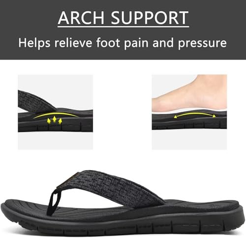KuaiLu Womens Casual Flip Flops Comfortable Yoga Mat Arch Support Memory Foam Comfort Cushion Summer Beach Pool Slip on Walking Thong Sandals Ladies Orthotic Recovery Plantar Fasciitis Black Size 9 - Image 3