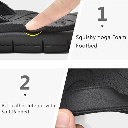 KuaiLu Womens Casual Flip Flops Comfortable Yoga Mat Arch Support Memory Foam Comfort Cushion Summer Beach Pool Slip on Walking Thong Sandals Ladies Orthotic Recovery Plantar Fasciitis Black Size 9 - Image 5