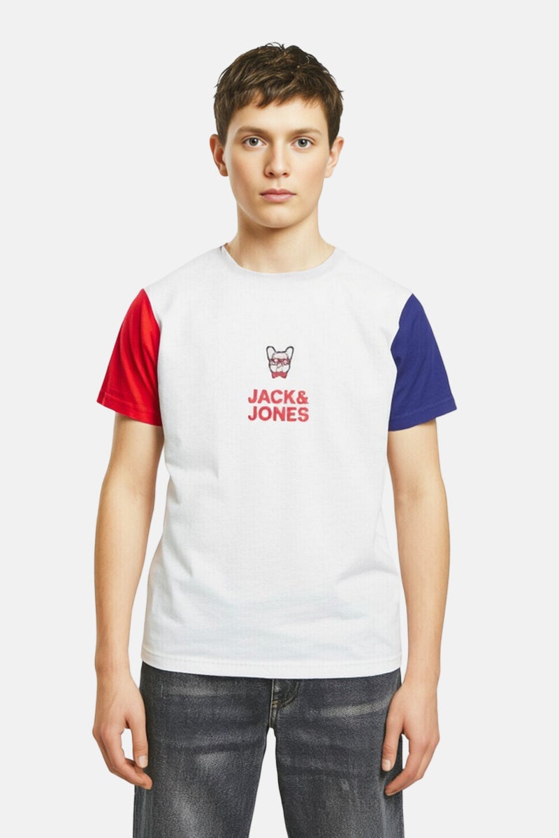JACK & JONES Kids Boy Short Sleeve Graphic Print T Shirt, White - Image 1