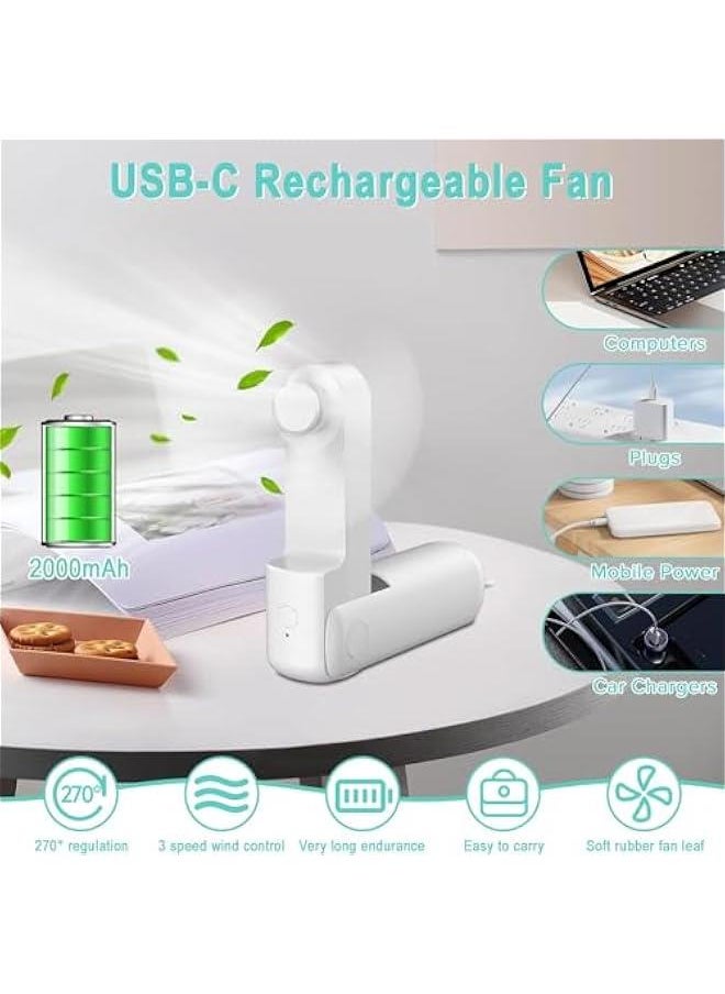 HOOKOR Portable Small Pocket Fan - Handheld Foldable Fan - Quiet Personal Fan Speed Adjustable for Stylish Kids Girls Women - Indoor Outdoor Travel (White)  - Image 3