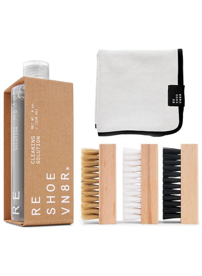 Reshoevn8r Essential Kit White Sneaker Shoe Cleaner Suede Canvas Leather Mesh Knit Nubuck 4oz Solution 1 Towel 3 Brushes, Clear, All - Image 1