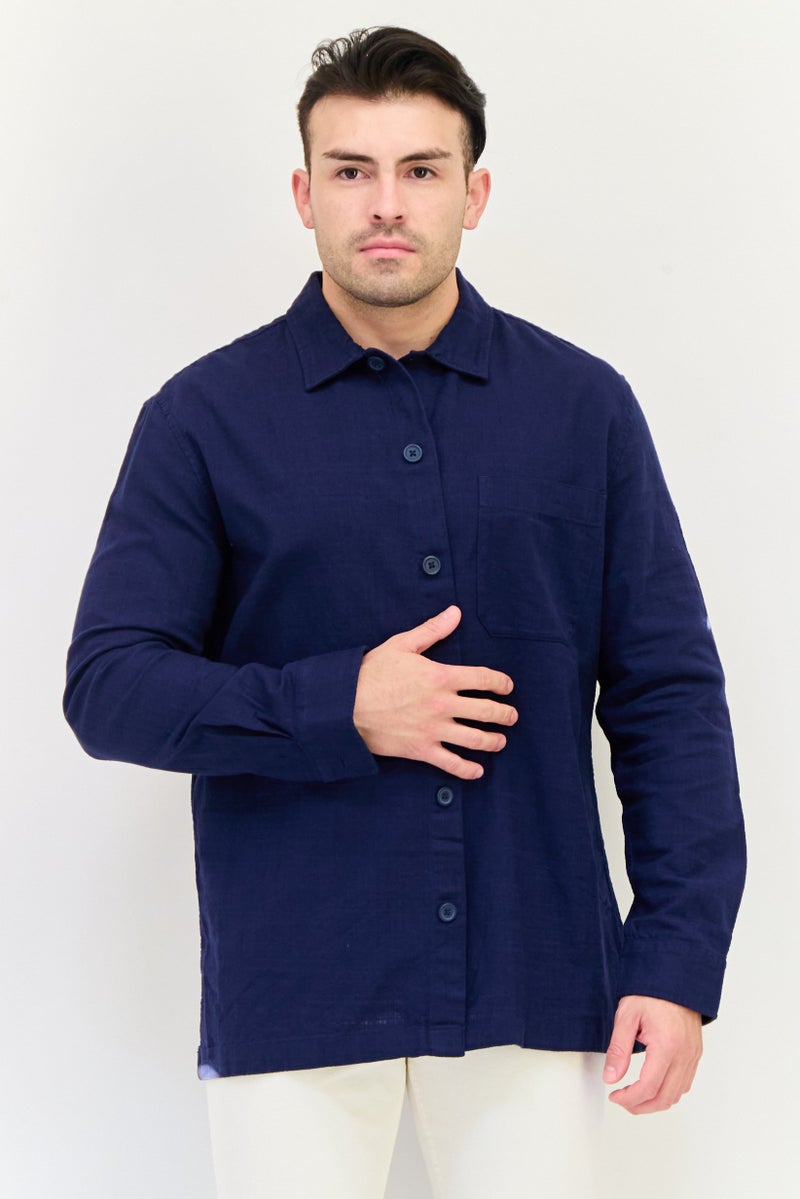 Celio Men Regular Fit Solid Long Sleeves Casual Shirt, Navy - Image 1