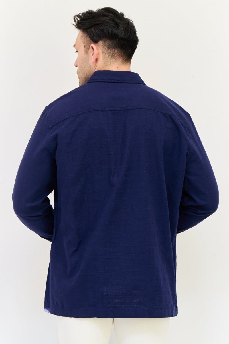 Celio Men Regular Fit Solid Long Sleeves Casual Shirt, Navy - Image 3