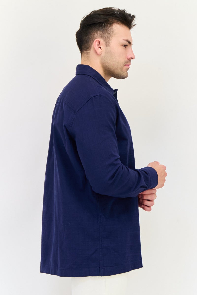 Celio Men Regular Fit Solid Long Sleeves Casual Shirt, Navy - Image 2