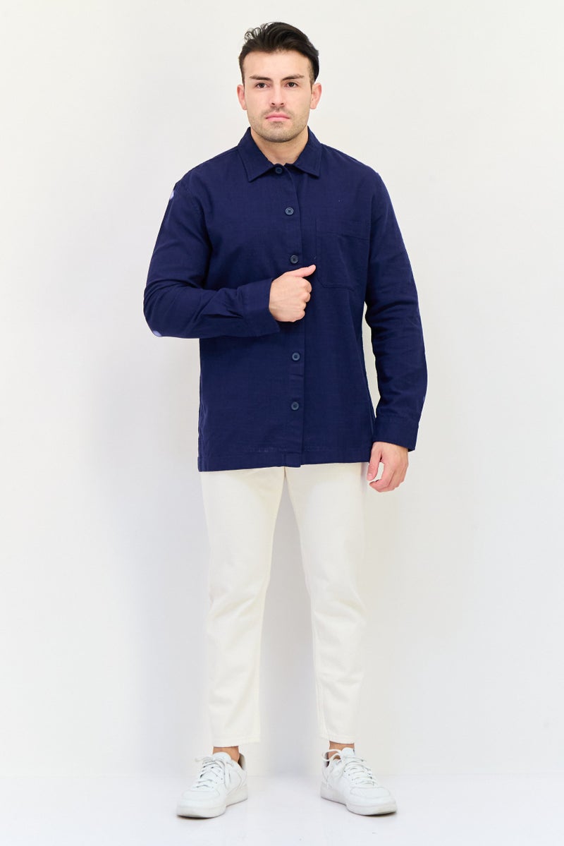 Celio Men Regular Fit Solid Long Sleeves Casual Shirt, Navy - Image 4