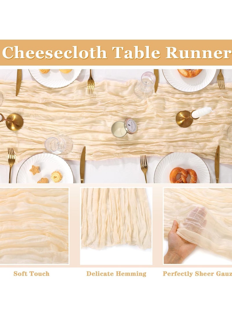 سجاد طاولة Boho Cheesecloth 90x400 سم زخرفة طاولة شاش غطاء طاولة شفاف لحفل زفاف استقبال حفل استحمام عروس حفلة عيد ميلاد ديكور قماش مجعد زينة طاولة مركزية - Image 2