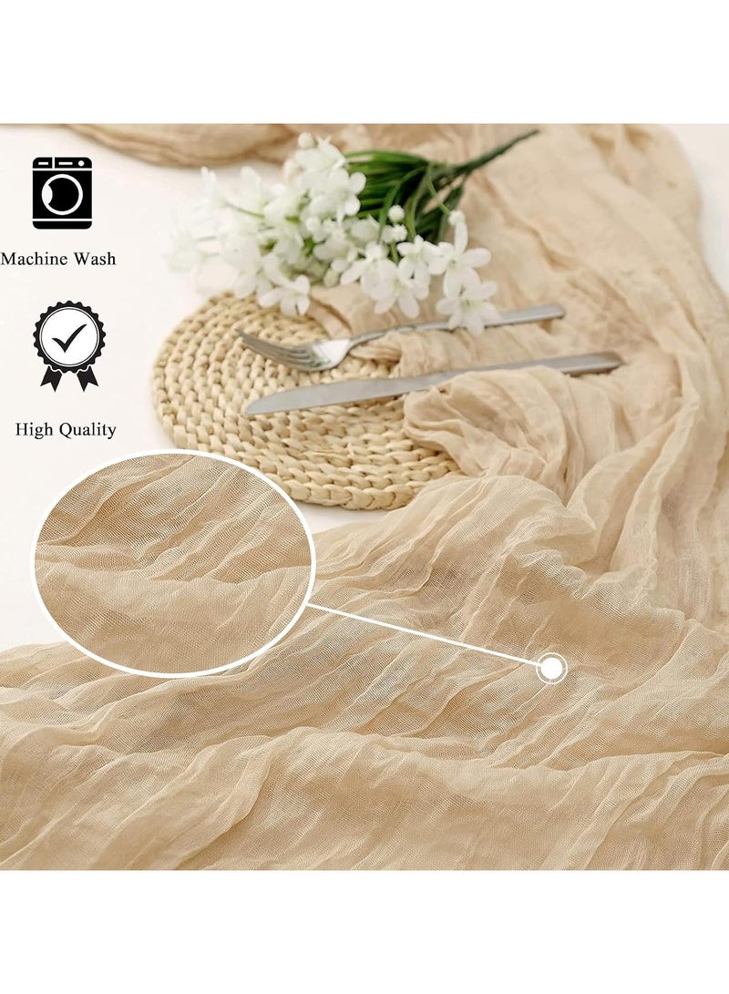 سجاد طاولة Boho Cheesecloth 90x400 سم زخرفة طاولة شاش غطاء طاولة شفاف لحفل زفاف استقبال حفل استحمام عروس حفلة عيد ميلاد ديكور قماش مجعد زينة طاولة مركزية - Image 4