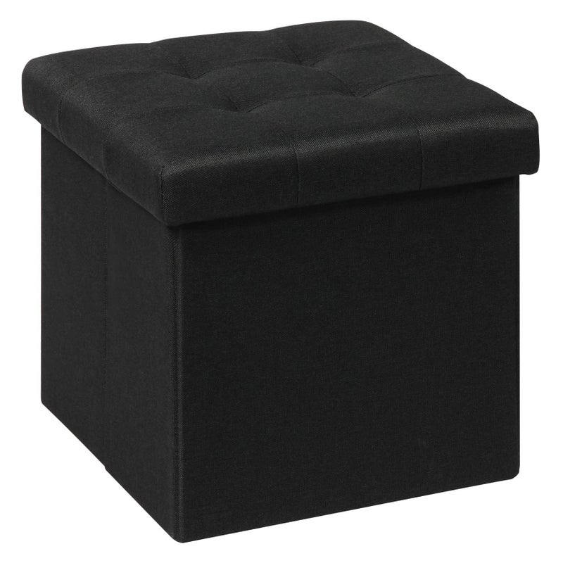 Bonlife Folding Ottoman Storage Box Linen Black Cube Toy Chest with Lid Multipurpose Footstool for Living Room Bedroom  Nursery 32x32x32cm 120kg Capacity