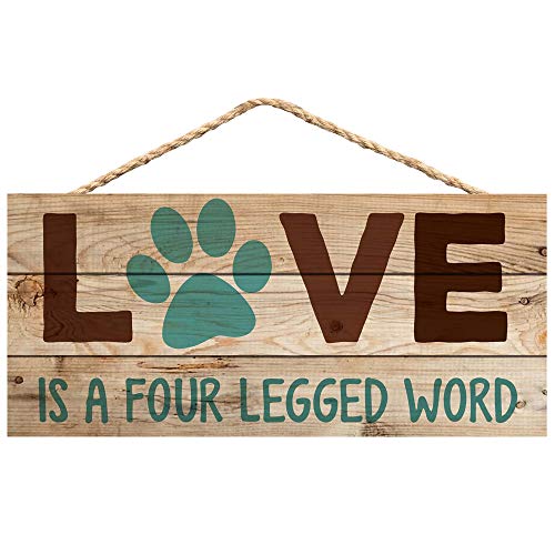 P. Graham Dunn Love is a Four Legged Word Pet Paw 5 x 10 Wood Plank Design Hanging Sign - Image 1