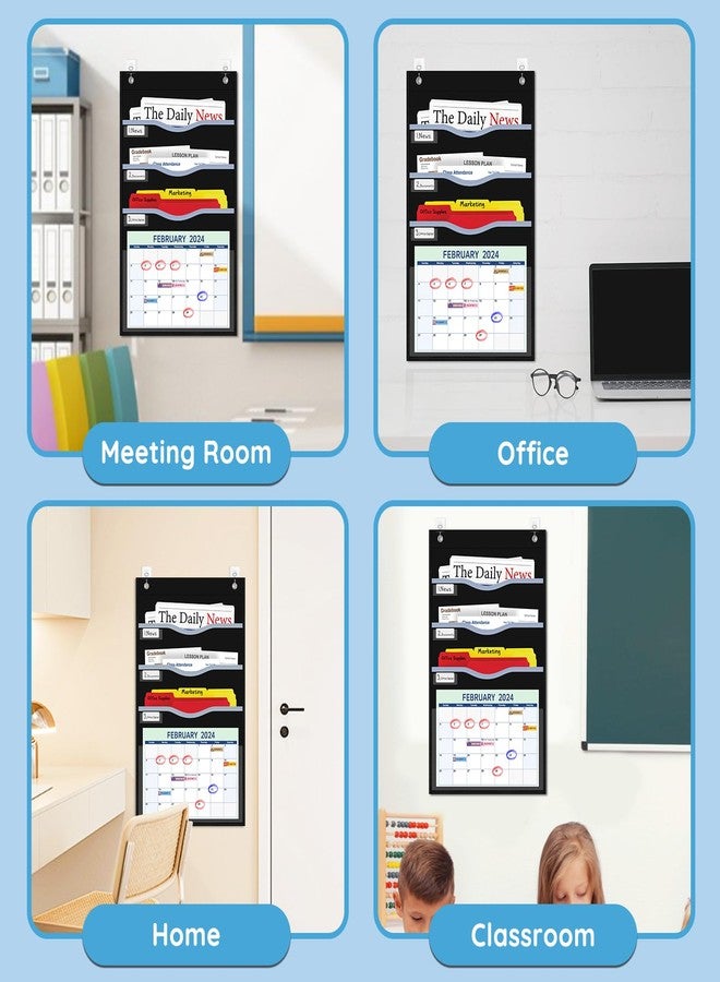 ALSLEA 4 Pockets Hanging Wall File Organizer for Legal/Letter/A4 Size Document, Sturdy Wall Mail Organizer with 12 Name Tags and Clear Calendar Pocket - Image 5