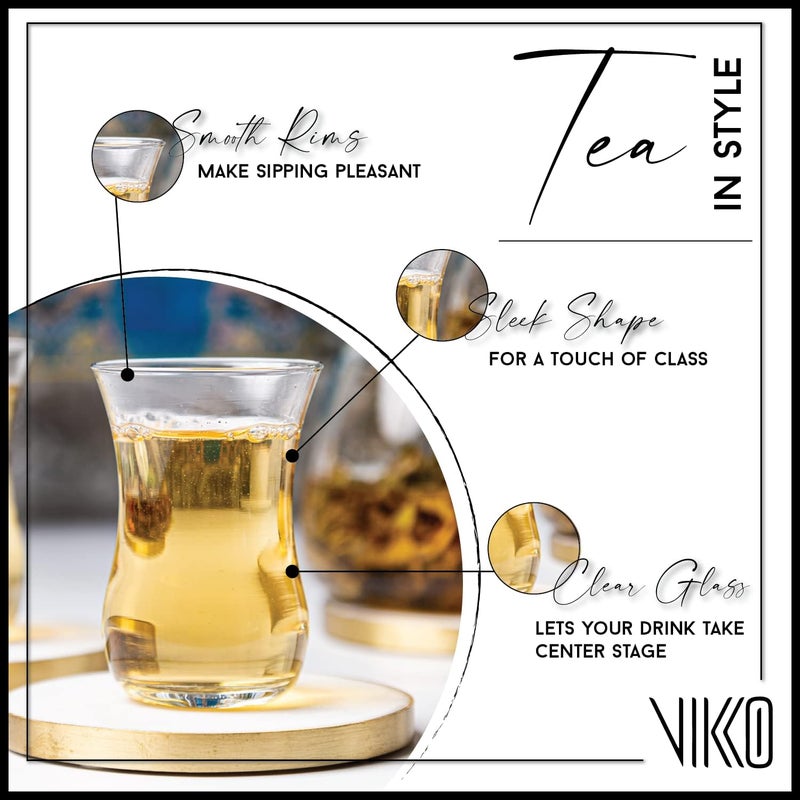 Vikko Teacups, Turkish Tea Glasses, Set of 6 Authentic Turkish Tea Cups, 4 Ounce Tea Glass - Image 2