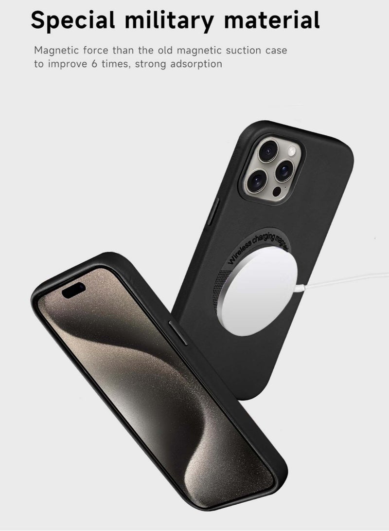 Techie غطاء خلفي جلدي مغناطيسي ماج سيف لهاتف ابل ايفون 15 برو ماكس مع بطانة داخلية من الألياف الدقيقة - اسود - Image 2