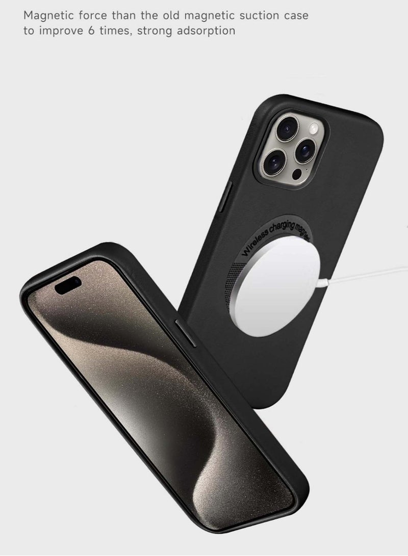 Techie غطاء خلفي جلدي مغناطيسي ماج سيف لهاتف ابل ايفون 15 برو ماكس مع بطانة داخلية من الألياف الدقيقة - اسود - Image 3