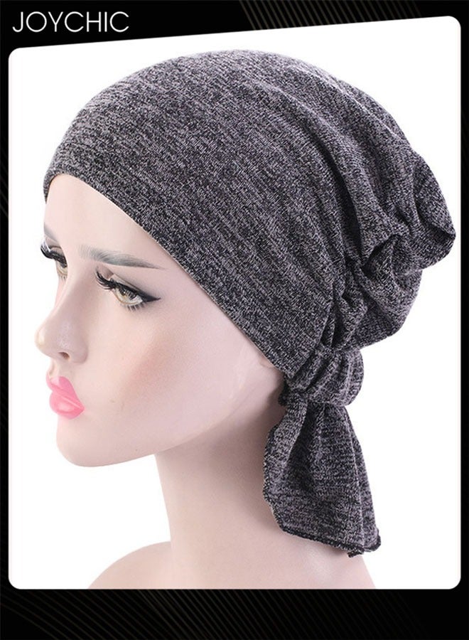 Joychic Chemo Stretchy Soft Cotton Hat Turban Cap Cover Hair Loss Head Scarf Wrap Pre-Tied Headwear Strech Bandana for Women Dark Grey - Image 1