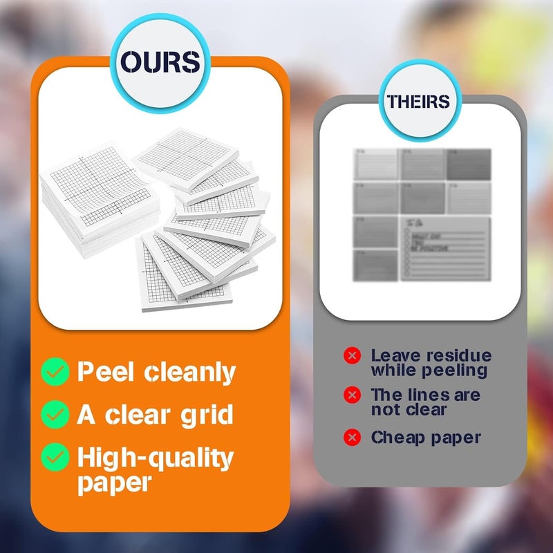 Excefore 8 Pads Graph Paper Sticky Notes, 400 Sheets, 3 X 3 Inch Lined Mini Graph Pads, Adhesive Grid Sticky Notes, 20 X 20 Four Quadrant Self Stick Note Pads For Office, School, Math Supplies - Image 4