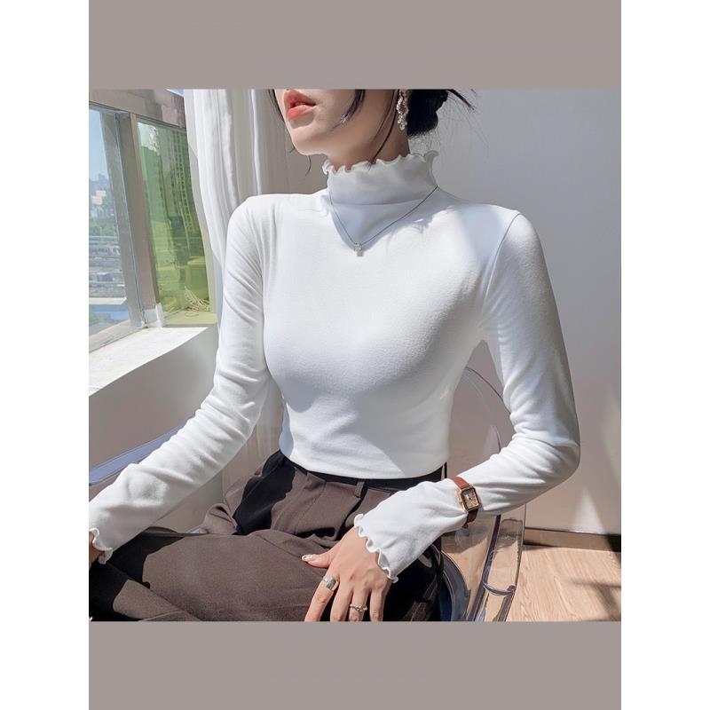 Double-Sided Velvet Semi-High Collar Base Shirt Women'S Long Sleeve T-Shirt With Sanding Thickened Style - Image 3