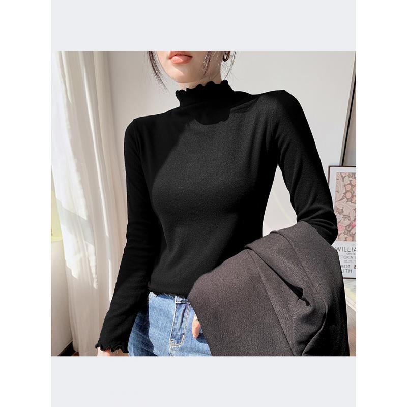 Double-Sided Velvet Semi-High Collar Base Shirt Women'S Long Sleeve T-Shirt With Sanding Thickened Style - Image 5