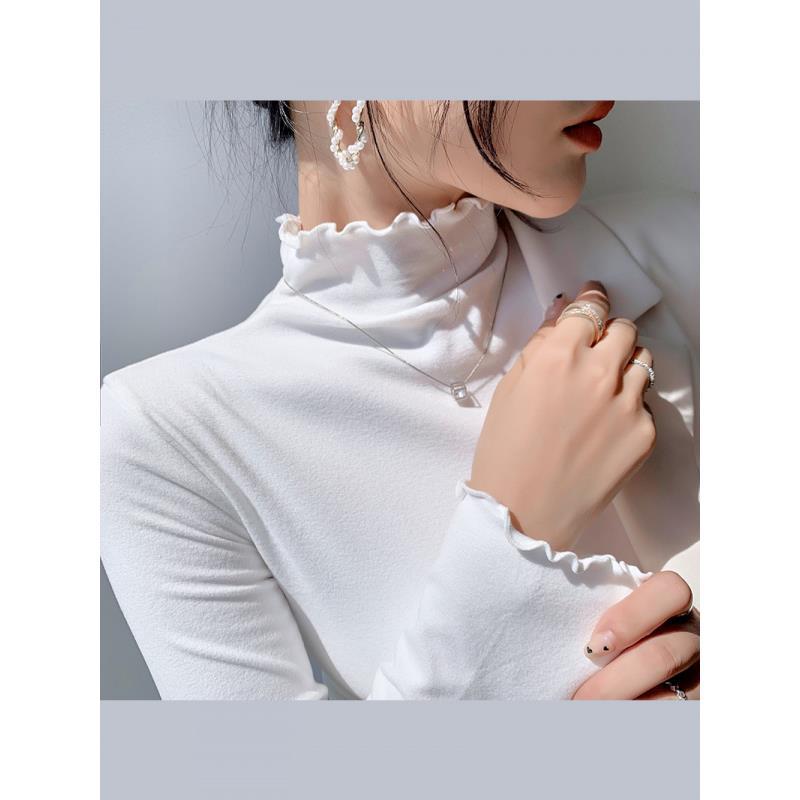 Double-Sided Velvet Semi-High Collar Base Shirt Women'S Long Sleeve T-Shirt With Sanding Thickened Style - Image 2