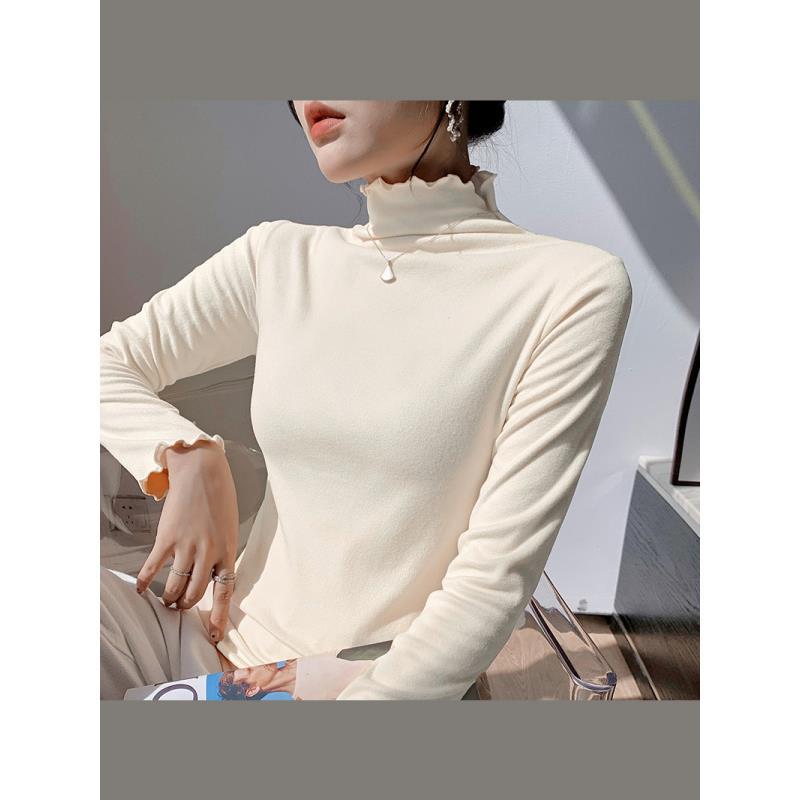 Double-Sided Velvet Semi-High Collar Base Shirt Women'S Long Sleeve T-Shirt With Sanding Thickened Style - Image 4