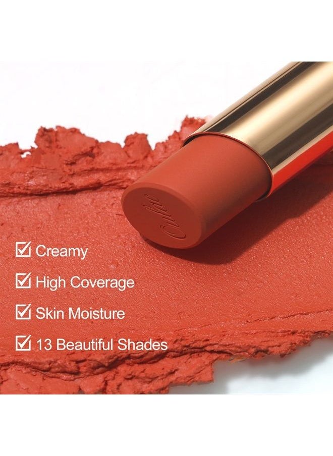Oulac Orange Red Creamy Matte Lipstick, Soft Satin Finish Lipsticks for Women with Moisturising Formula, Rich Color, Highly Pigmented Enriched with Rose Oil, Vegan & Cruelty-Free| 3.6g (Y10)  - Image 1