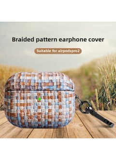 Spot Airpodspro2 For Apple Bluetooth Headset Protective Case Straw Pattern Airpods Protective Leather Case-Color:Grass Linglan-Applicable Model:Airpods4