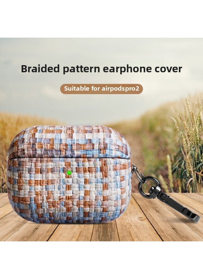 Generic - Spot Airpodspro2 For Apple Bluetooth Headset Protective Case Straw Pattern Airpods Protective Leather Case-Color:Grass Linglan-Applicable Model:Airpods4 - Image 1