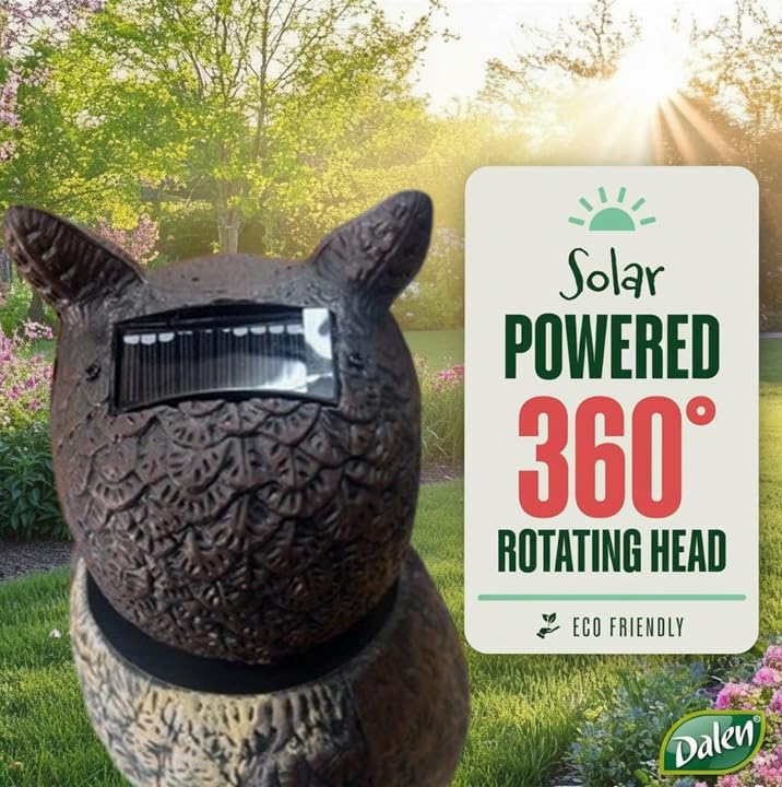 Dalen SOL-R Action Large Solar Fake Owl Decoy to Scare Birds Away - 18" Tall - 360º Rotating Head - Image 2
