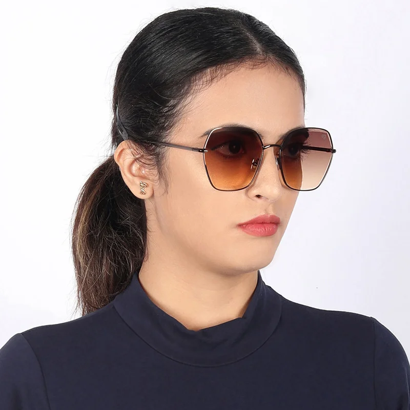 Woggles Latest & Stylish UV Protected Brown Hexagonal Sunglasses for Women