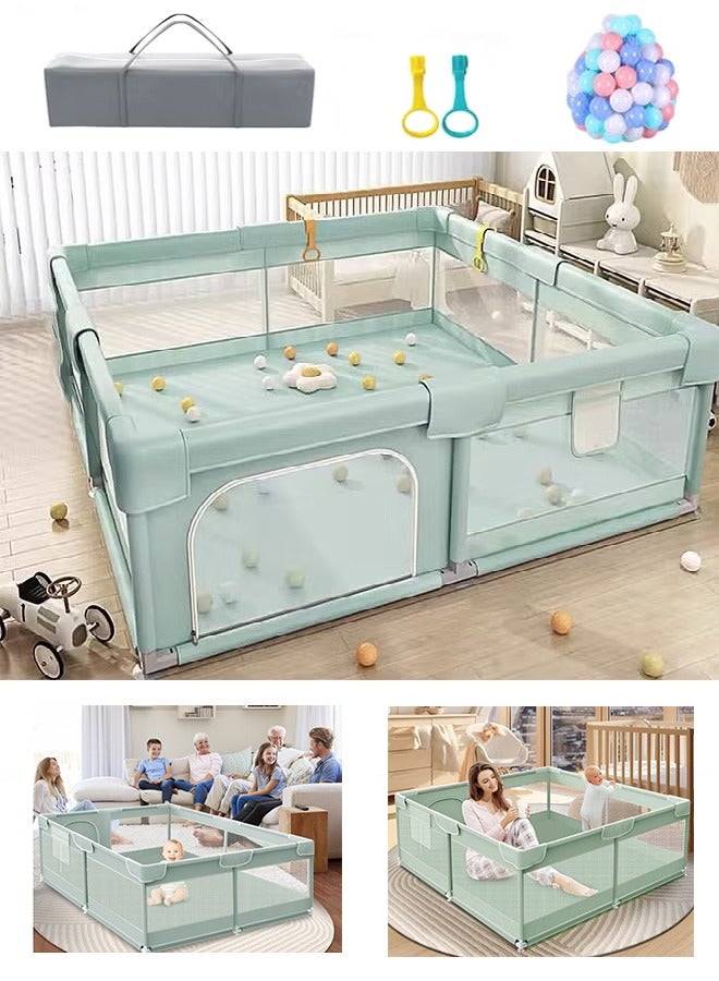 Bukela Jumbo Green Baby Playpen with Anti-Slip Base & Free Ocean Balls - 200x180cm Safe Activity Center for Indoor/Outdoor Toddler Play Yard and Storage Bag - Image 1