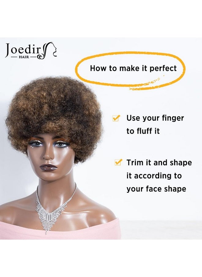 جويدر هير باروكات شعر بشري أفريقي من JOEDIR HAIR للنساء ذوات البشرة السوداء، باروكة شعر بشري أفريقي قصير مجعد أسود مختلط أشقر برازيلي، كثافة 130% (اللون: P1B/27)  - Image 3