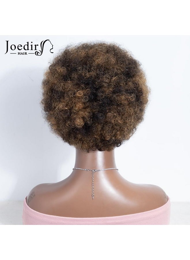 جويدر هير باروكات شعر بشري أفريقي من JOEDIR HAIR للنساء ذوات البشرة السوداء، باروكة شعر بشري أفريقي قصير مجعد أسود مختلط أشقر برازيلي، كثافة 130% (اللون: P1B/27)  - Image 4