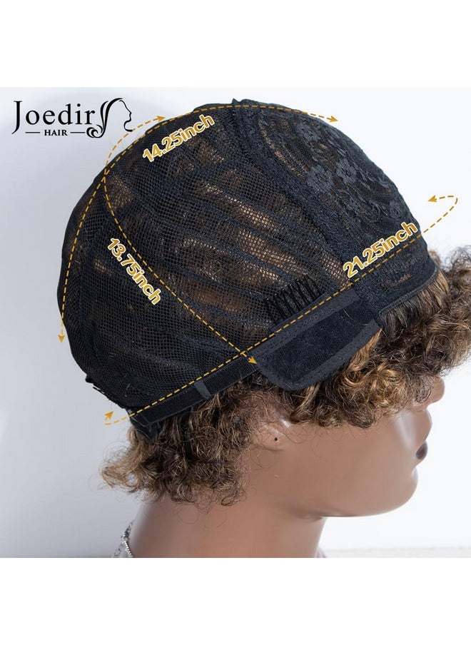 جويدر هير باروكات شعر بشري أفريقي من JOEDIR HAIR للنساء ذوات البشرة السوداء، باروكة شعر بشري أفريقي قصير مجعد أسود مختلط أشقر برازيلي، كثافة 130% (اللون: P1B/27)  - Image 5