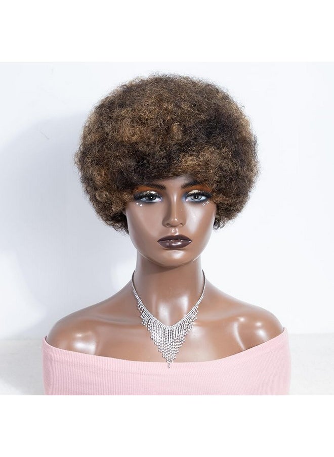 جويدر هير باروكات شعر بشري أفريقي من JOEDIR HAIR للنساء ذوات البشرة السوداء، باروكة شعر بشري أفريقي قصير مجعد أسود مختلط أشقر برازيلي، كثافة 130% (اللون: P1B/27)  - Image 1