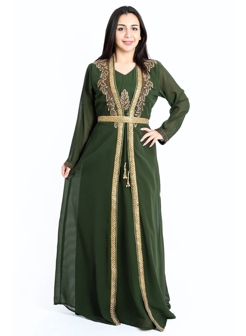 IKKXA Crystal Bliss Handcrafted Green Kaftan IKW9857