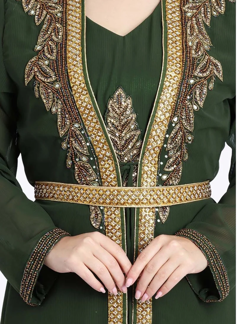 IKKXA Crystal Bliss Handcrafted Green Kaftan IKW9857